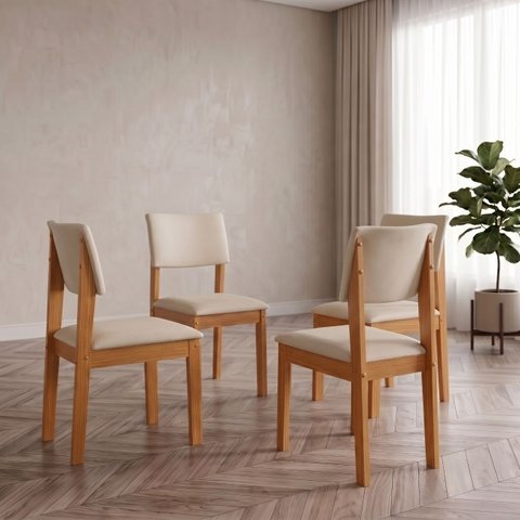Kit 4 Cadeiras para Sala de Jantar Jade Marrom/Castanho/Creme/Off White