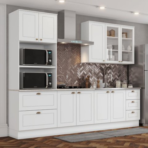 Cozinha Compacta 271,5cm 4 Peças 9 Portas 3 Gavetas Americana Henn