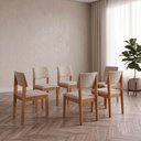 Ver imagem 1 de Kit 6 Cadeiras para Sala de Jantar Jade Estofadas em Suede Castanho e Off White Marrom/Creme