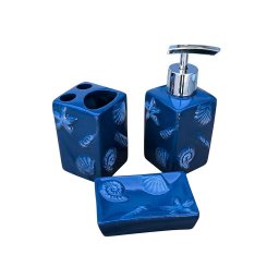 Kit de Banheiro 3 Peças Náutico Azul Marinho Conchas em Cerâmica - 3