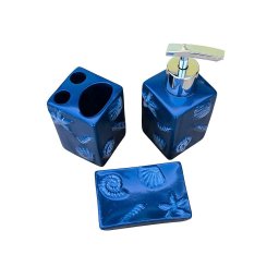 Kit de Banheiro 3 Peças Náutico Azul Marinho Conchas em Cerâmica - 4