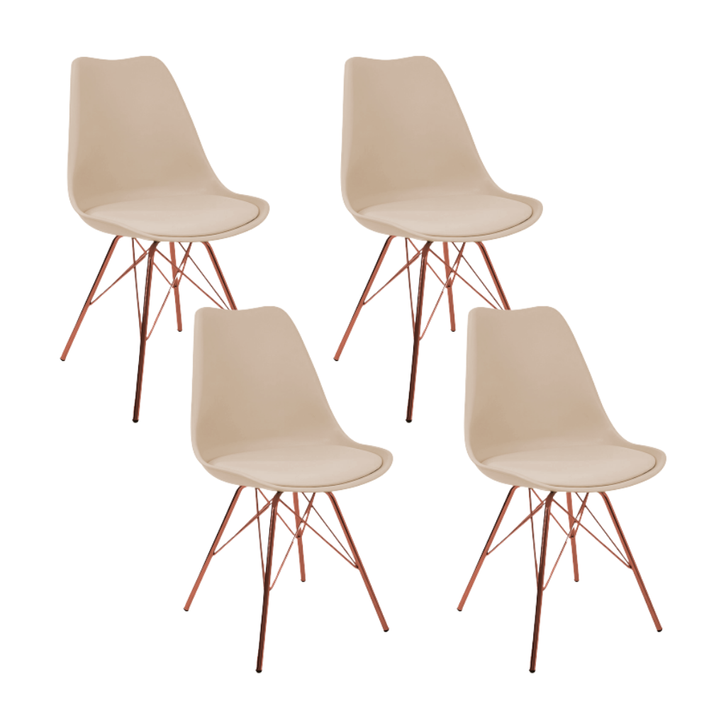 Kit 4 Cadeiras Eames Leda Design Estofada Fendi Tower Cobre