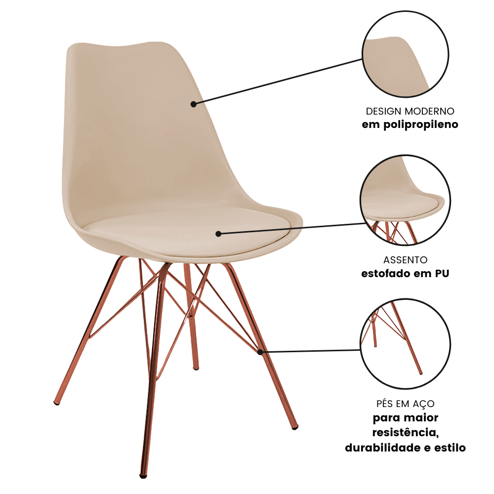 Kit 4 Cadeiras Eames Leda Design Estofada Fendi Tower Cobre - 6