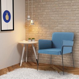 Poltrona Decorativa Base em Aço Preto Barry Linho Azul Jeans - Gran Belo - 6