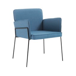 Poltrona Decorativa Base em Aço Preto Barry Linho Azul Jeans - Gran Belo - 1