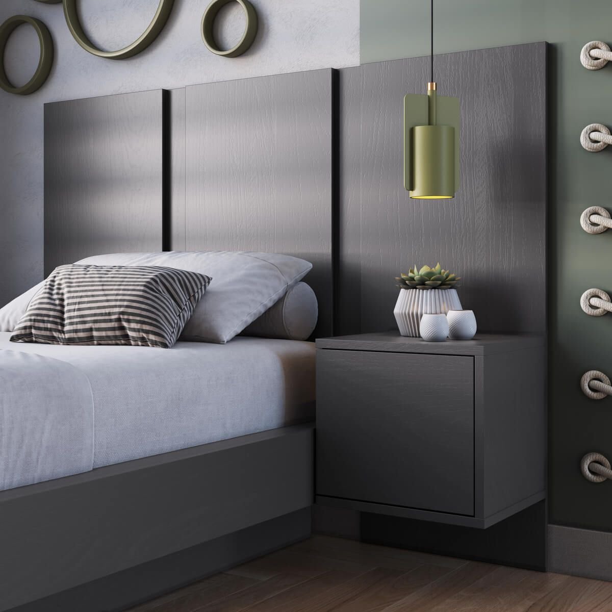 Cabeceira para Cama de Solteiro com Mesa de Cabeceira Zurique - 2
