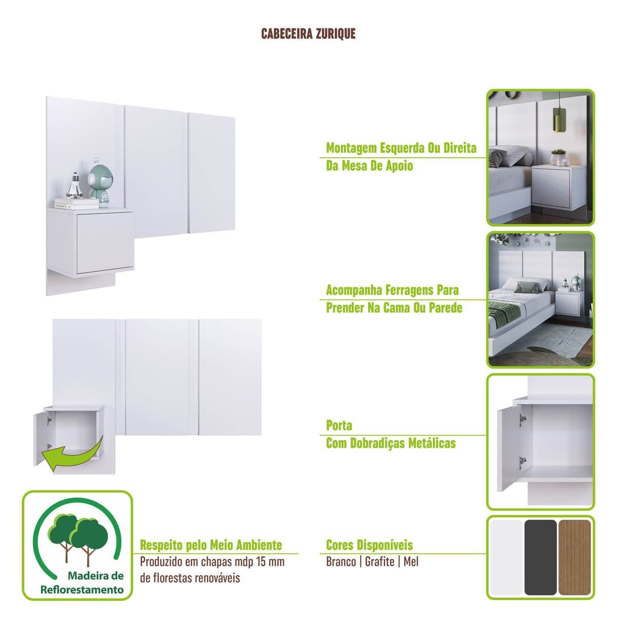 Cabeceira para Cama de Solteiro com Mesa de Cabeceira Zurique - 6