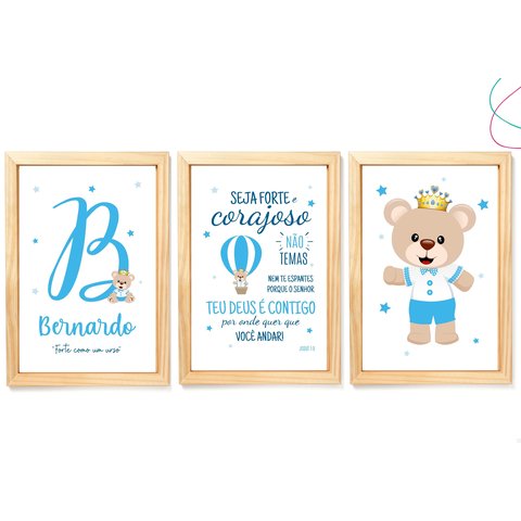 Quadrinho Decorativo Infantil Ursinho Príncipe 20x30:pinus