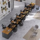 Ver imagem 1 de Estação de Trabalho 12 Lugares Office Smart 12 Mesas 10 Armários 4 Aparador - Preto e Cedro