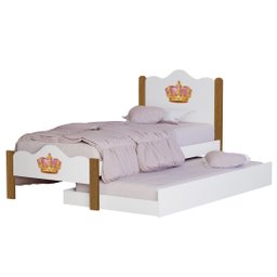 Cama de Solteiro + Auxiliar Meninas Segurança 100% MDF Nina:‎ Branco/Nature - 4