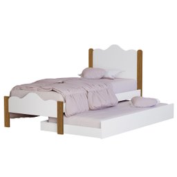 Cama de Solteiro + Auxiliar Meninas Segurança 100% MDF Nina:‎ Branco/Nature - 3