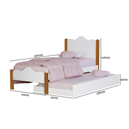 Cama de Solteiro + Auxiliar Meninas Segurança 100% MDF Nina:‎ Branco/Nature - 5