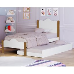 Cama de Solteiro + Auxiliar Meninas Segurança 100% MDF Nina:‎ Branco/Nature - 1