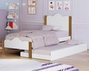 Ver imagem 1 de Cama de Solteiro + Auxiliar Meninas Segurança 100% MDF Nina: Branco/Nature
