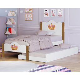 Cama de Solteiro + Auxiliar Meninas Segurança 100% MDF Nina:‎ Branco/Nature - 2