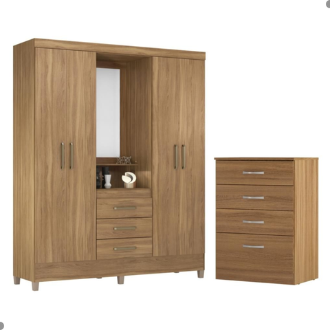 Conjunto de Guarda Roupa e Cômoda Ari para Quarto Amendola