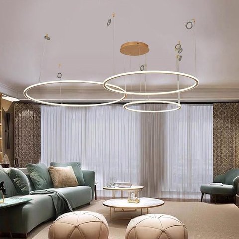 Pendente 3 Anéis Horizontal Dourado Led Interno e Externo 147w 3200k Bivolt Paris Luz
