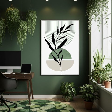 Quadro Decorativo Arte Ramos Verde 70x50cm Mold Branca