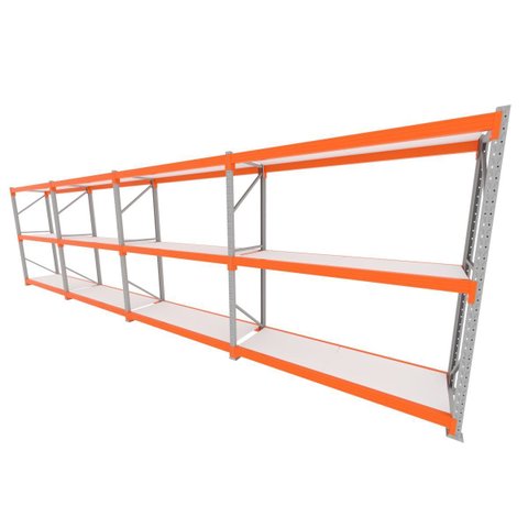 Mini Porta Pallet 200 Kg por Nivel Inicial +3 Continuação com 3 Niveis Laranja com Mdf Branco