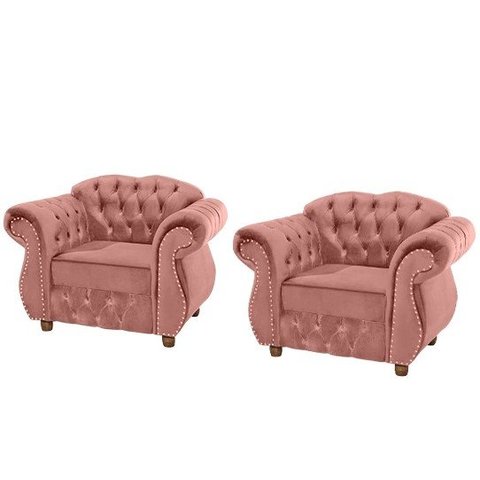Quatro Poltronas Chesterfield Merlo - Suede Rosa / Decoração, recepção , barbearia, sala tv e