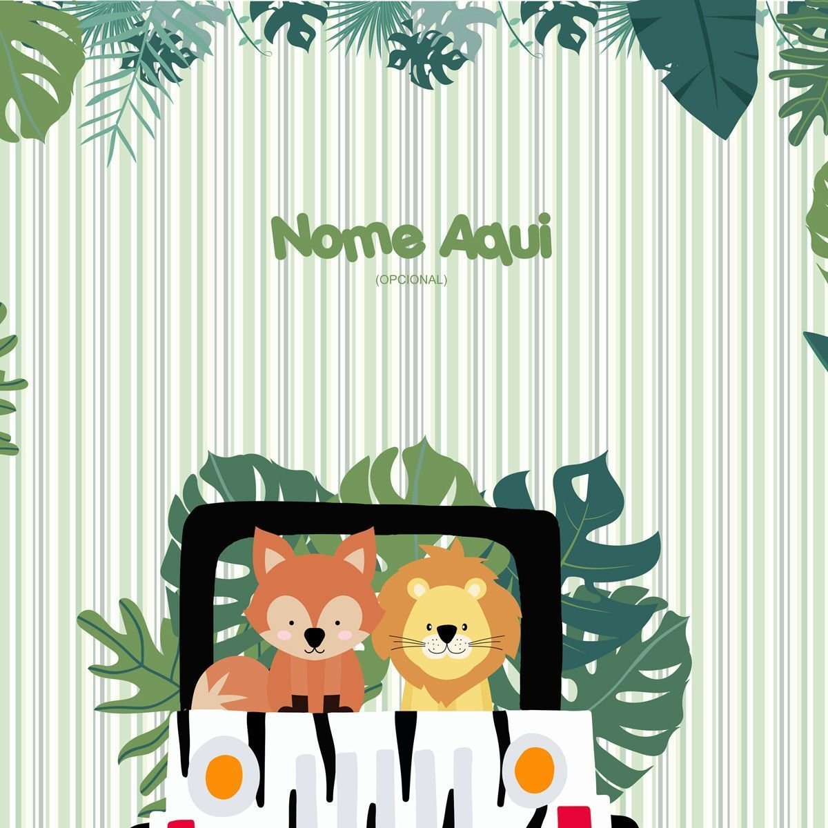 Papel de Parede Adesivo Menino Safari Jipe e Folhagem - Painel - 3