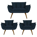 Ver imagem 1 de Conjunto Namoradeira e 2 Poltronas Estofadas Hall de Entrada Opala Suede Azul Marinho - LM DECOR