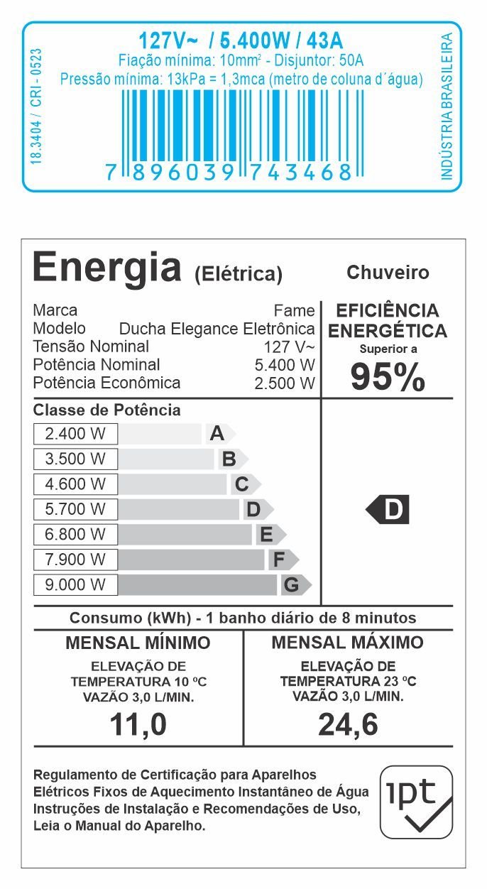 Chuveiro Ducha Eletrônico Elegance Preto Black Grande Fame:127v 5400w - 4