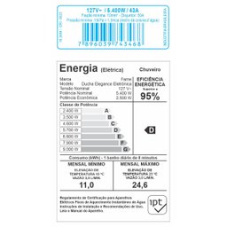 Chuveiro Ducha Eletrônico Elegance Preto Black Grande Fame:127v 5400w - 4