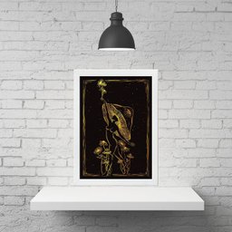 Quadro Místico Mulher Cogumelo 33x24cm - com Vidro:madeira Preta - 2