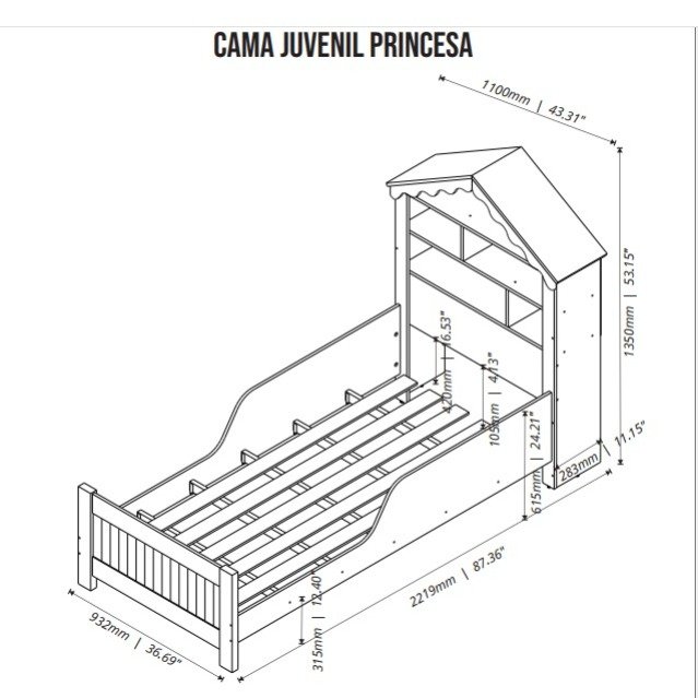 Cama Infantil Casinha de Princesa com Cama Auxiliar - 7