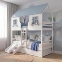 Ver imagem 2 de Treliche Casinha Encantada com Escorregador Madeira Maciça Branco e Azul Housin