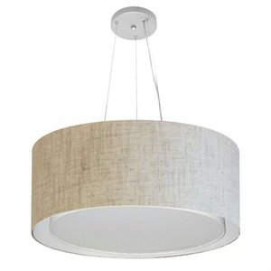 Lustre Pendente Cilíndrico Duplo Vivare Md-4124 Cúpula em Tecido 50x25cm - Bivolt - Rustico Bege - B