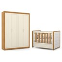 Ver imagem 1 de Jogo de Quarto Infantil Tutto New Guarda Roupa 4 Portas e Berço Off White/freijó com Capitonê -
