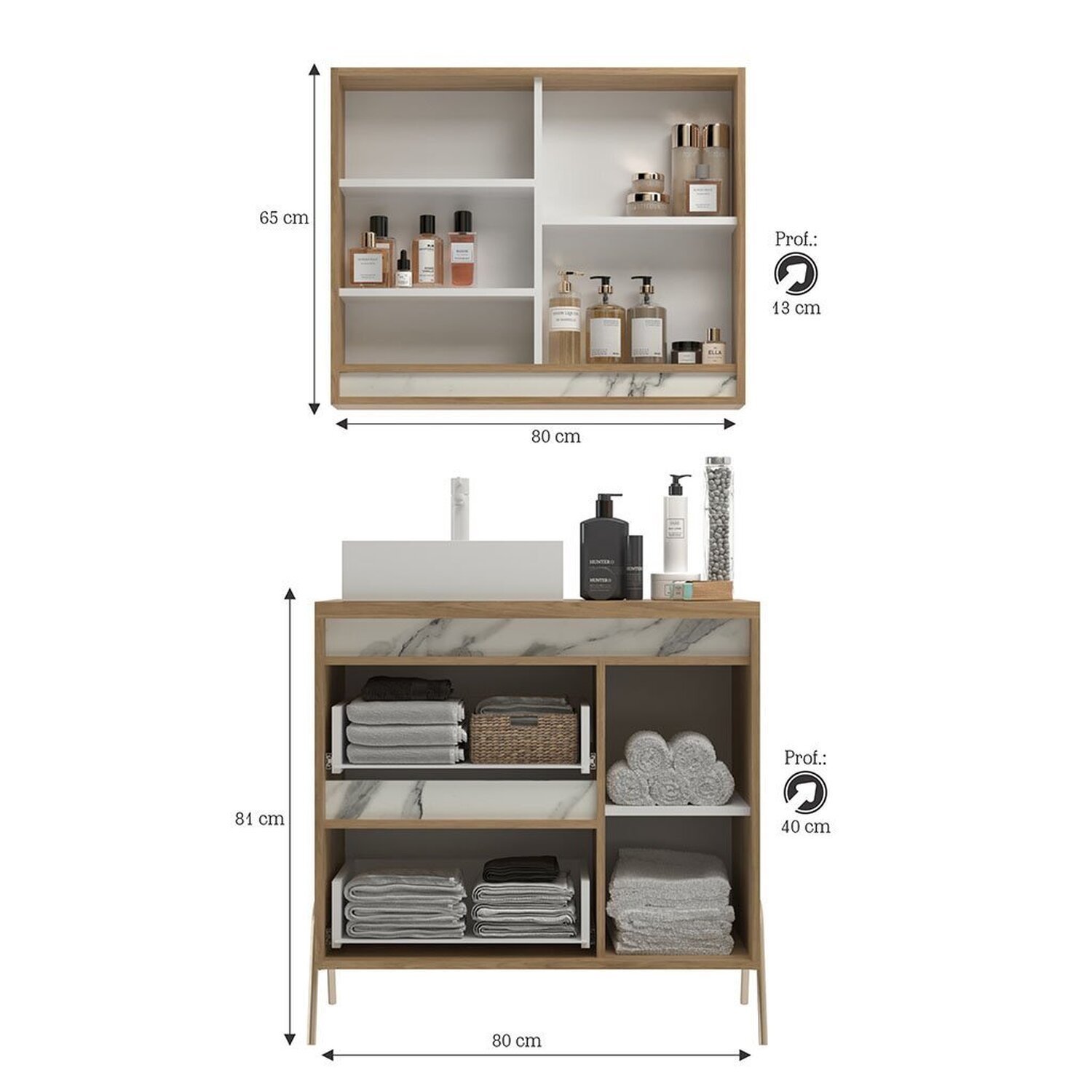 Gabinete de Banheiro 80cm com Cuba e Armário Ref 821 - 11