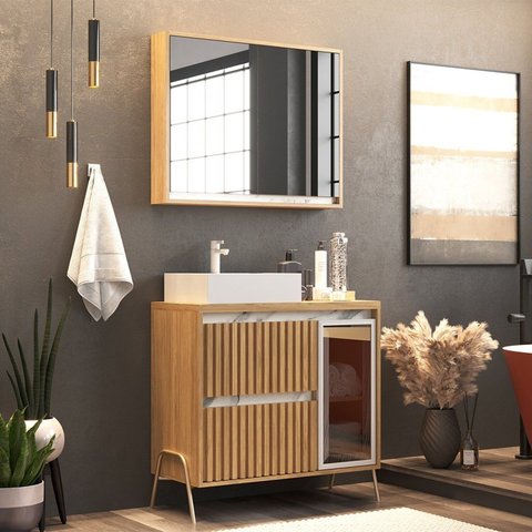 Gabinete de Banheiro 80cm com Cuba e Armário Ref 821 Branco/Itapuã/Thassus