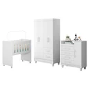 Ver imagem 1 de Kit Quarto Bebê Berço Moises com Colchão Cômoda Premium e Guarda Roupa Moderno Quarto Cor Branco