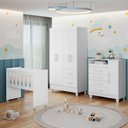 Ver imagem 2 de Kit Quarto Bebê Berço Moises com Colchão Cômoda Premium e Guarda Roupa Moderno Quarto Cor Branco