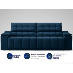 Sofá com Porta Copos Carregador USB Ret Rec Samurai 2,50m Velosuede Petróleo - NETSOFAS - 4