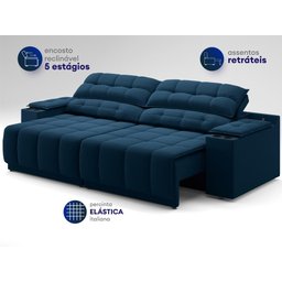 Sofá com Porta Copos Carregador USB Ret Rec Samurai 2,50m Velosuede Petróleo - NETSOFAS - 5