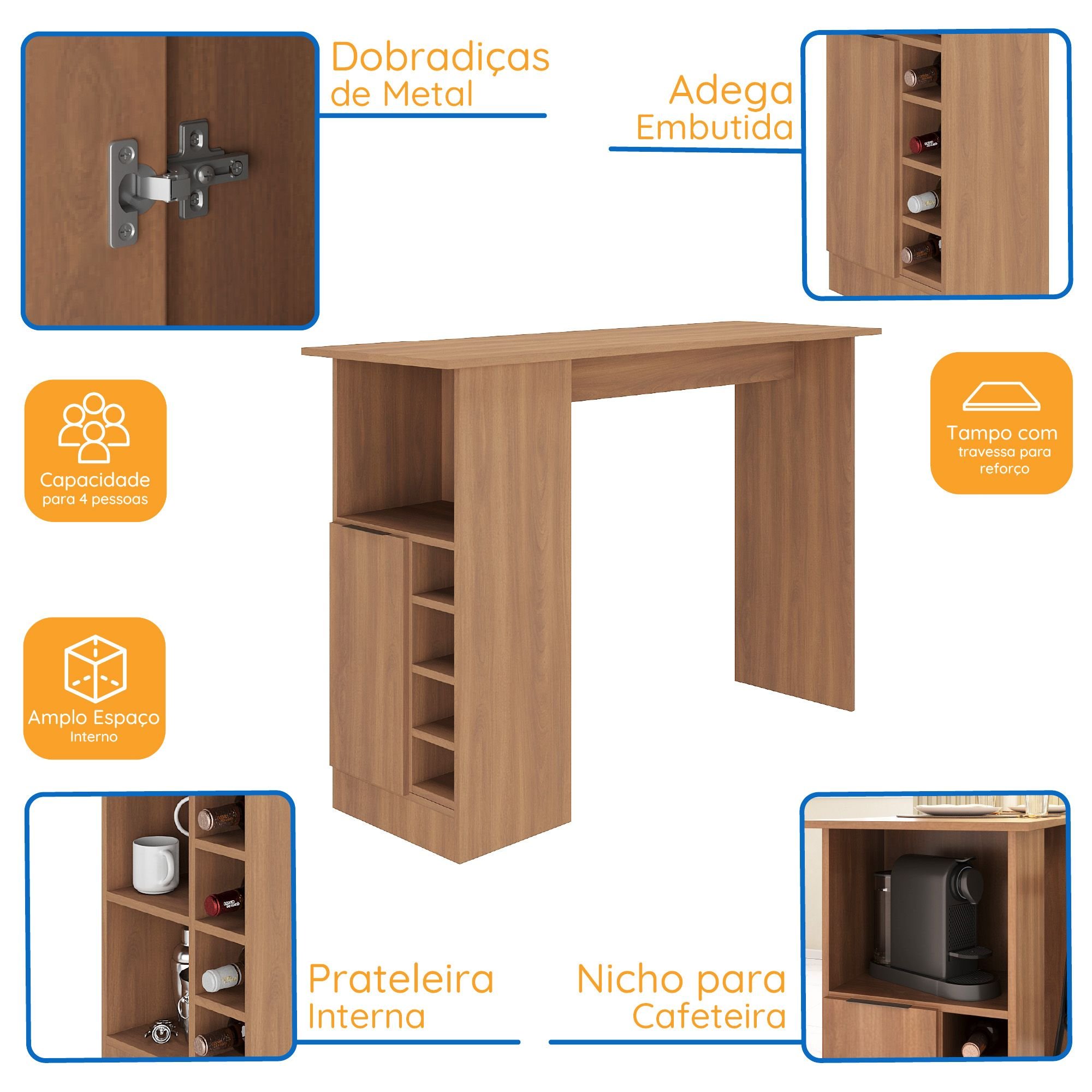 Bancada para Cozinha com Adega 1 Porta com Prateleira - 4
