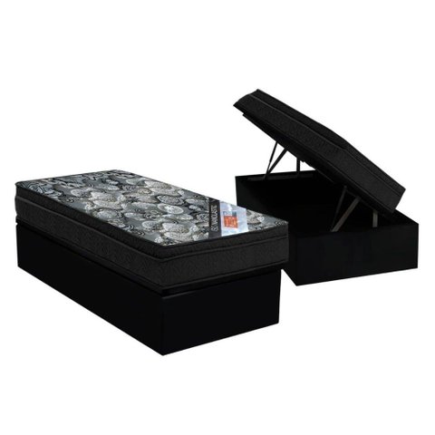 Cama Box Baú Solteiro: Colchão Molas Bonnel Ortobom Nanolastic Fort Tech ISO + Base CRC Suede