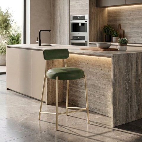 Banqueta Cozinha Média com Encosto Industrial Champanhe Londres PU D03 - D'Rossi