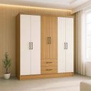 Ver imagem 4 de Guarda-Roupa Casal 6 Portas 2 Gavetas 8 Prateleiras 1 Cabideiro California Branco/Freijó/Off