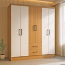 Ver imagem 1 de Guarda-Roupa Casal 6 Portas 2 Gavetas 8 Prateleiras 1 Cabideiro California Branco/Freijó/Off