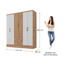 Ver imagem 3 de Guarda-Roupa Casal 6 Portas 2 Gavetas 8 Prateleiras 1 Cabideiro California Branco/Freijó/Off