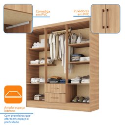 Guarda-Roupa Casal 6 Portas 2 Gavetas 8 Prateleiras 1 Cabideiro California - 5