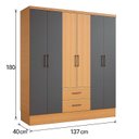 Ver imagem 3 de Guarda Roupa Casal 6 Portas 2 Gavetas 8 Prateleiras 1 Cabideiro California Cinza/Freijó/Grafite