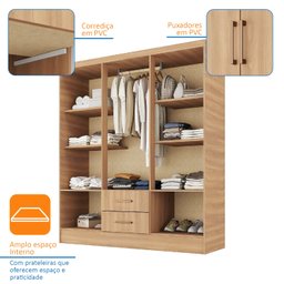 Guarda Roupa Casal 6 Portas 2 Gavetas 8 Prateleiras 1 Cabideiro California - 5