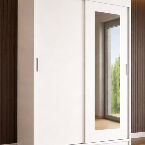 Guarda-Roupa Solteiro 2 Portas de Correr 1 Espelho 1 Gaveta 6 Prateleiras 1 Cabideiro Palhoça Branco