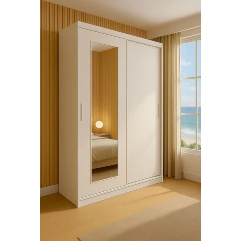 Guarda-roupa Solteiro 2 Portas de Correr 1 Espelho 1 Gaveta 6 Prateleiras 1 Cabideiro Palhoça